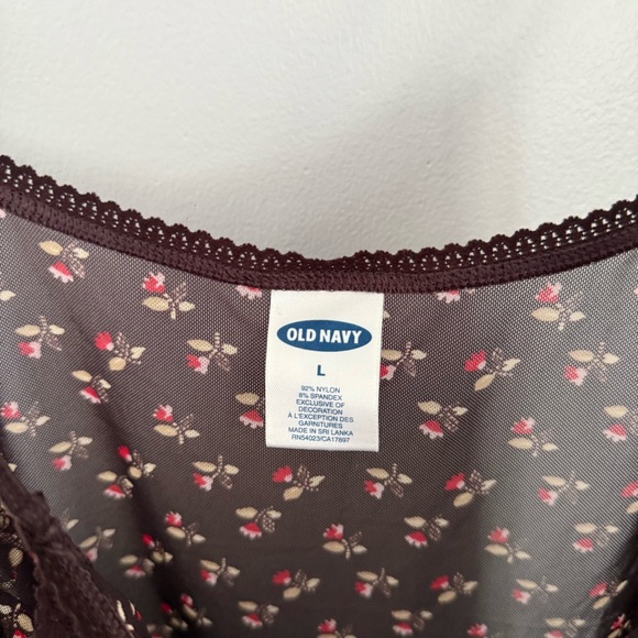 Old Navy Large Y2K Brown Mesh Cami Top Dainty Boho Red Floral Coquette Grunge - Picture 4 of 7